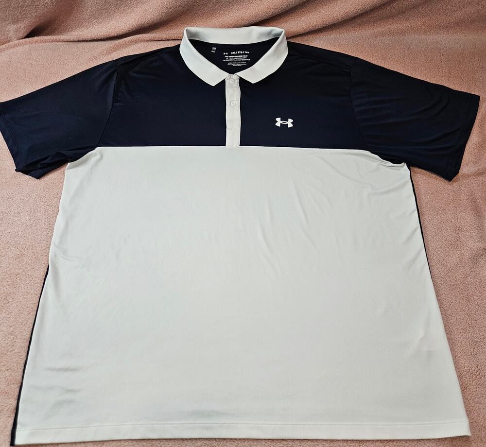 Under Armour Men's Performance 3.0 Colorblock Polo Shirt Navy & White, Size 3XL